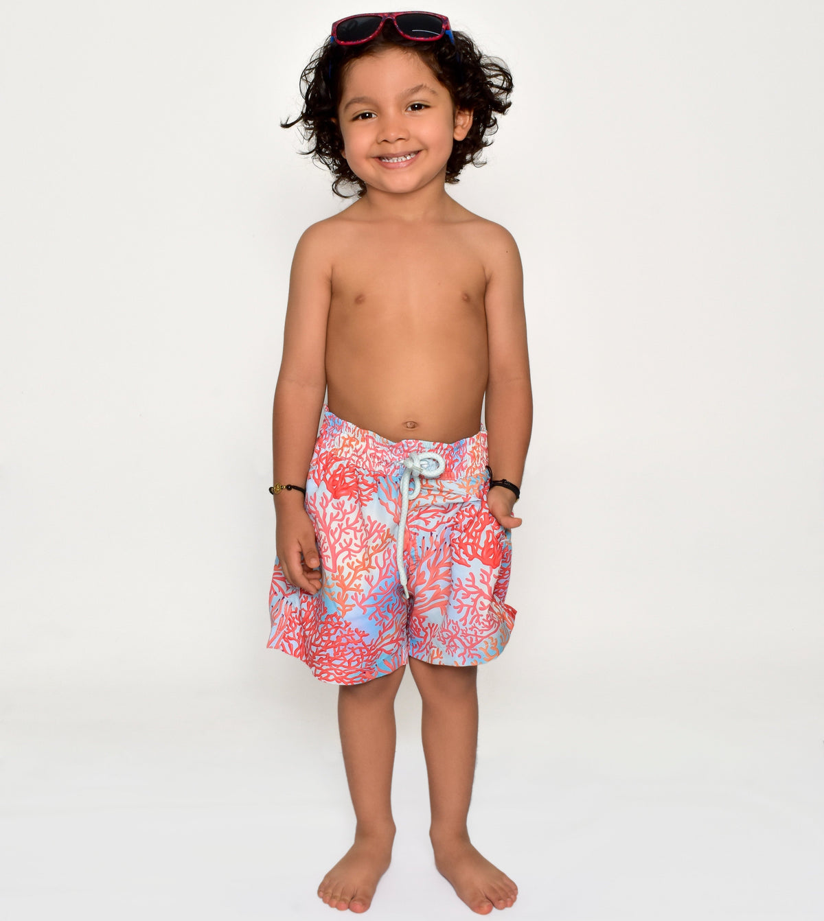 Pantaloneta de baño para niño Coral con cintura ajustable, Slow Swimwear