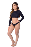 Bikini Rashguard Negro, top con mangas y protección UV, Slow Swimwear