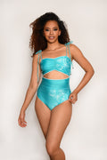 Vestido de baño entero Porto Costa Azul, strapless con bordado artesanal, colección Sueño de Verano